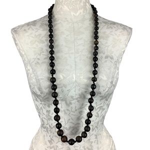 Artisan Long Brown Clay Bead Necklace Natural boho handmade